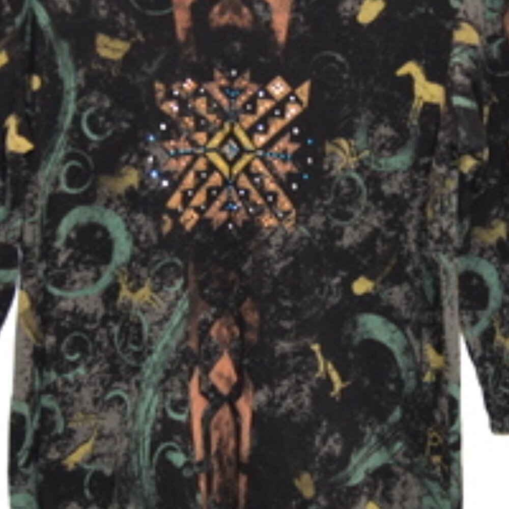 Cactus Bay Apparel Women's Rhinestone Multicolor 3/4 Sleeve Top – Size: Medium - Picture 3 of 10